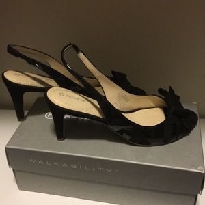 ROCKPORT peep toe black slingback heels, size 9.5